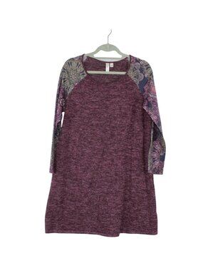 Tacera Burgundy Knit Dress Paisley Sleeve Long Sleeve Shift Size Large